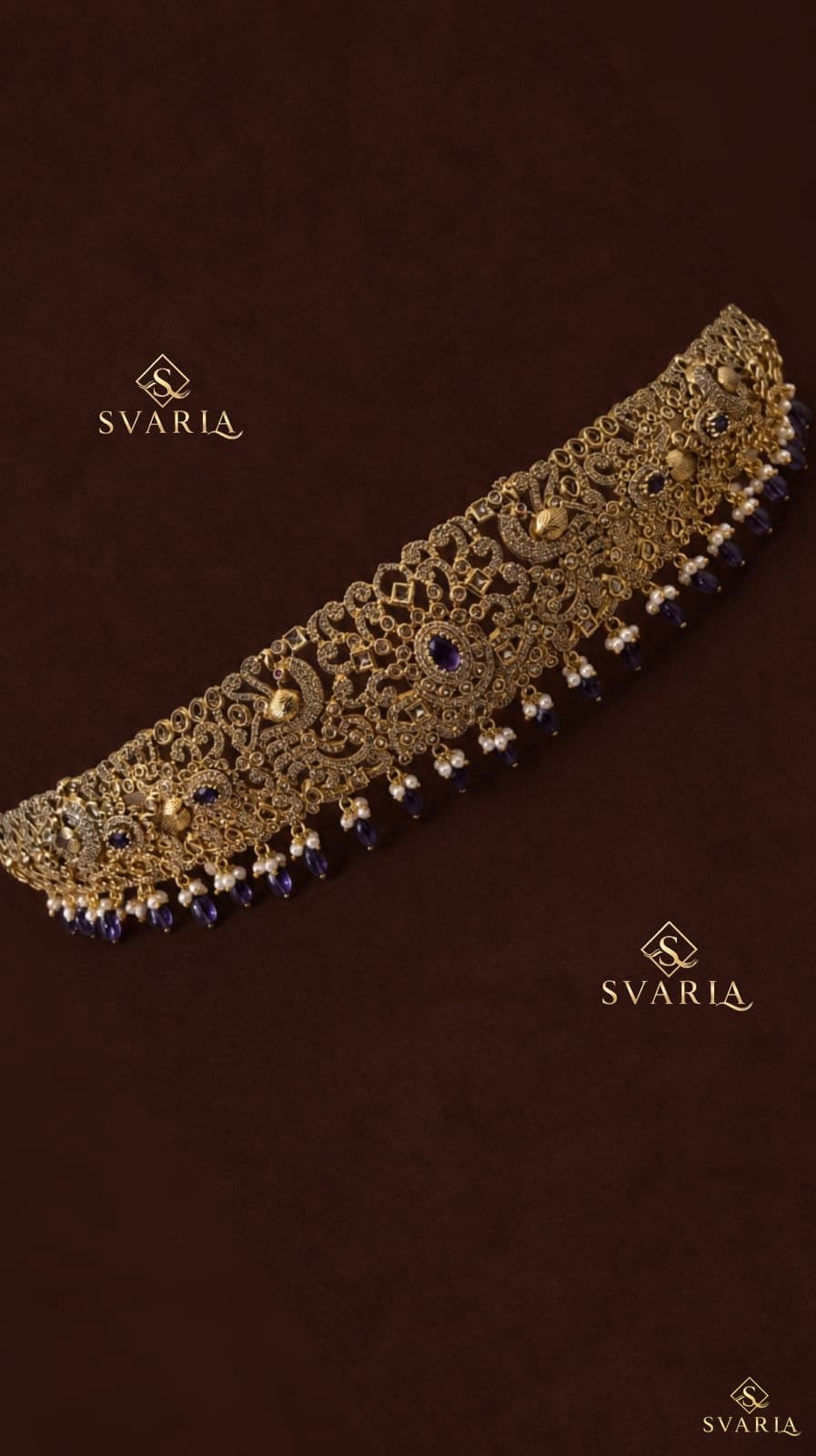 Victorian Sapphire Polki Vaddanam Hip Chain Belt with Pearl Drops - S5006