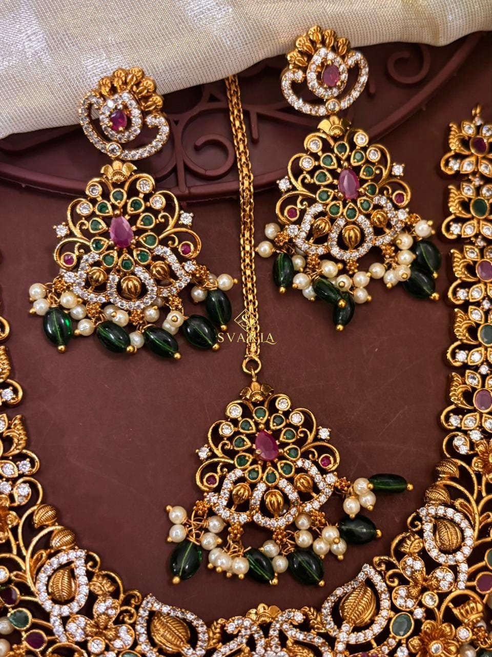 Polki Emerald Bridal Combo Set - S6005