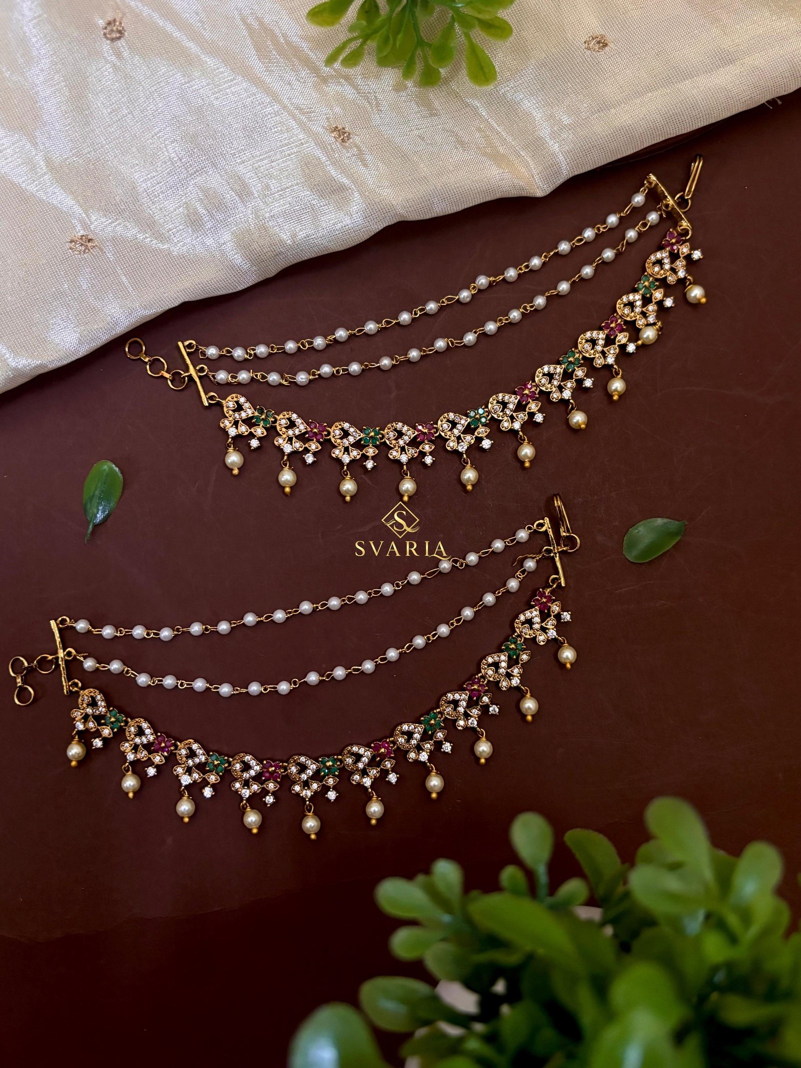 Kundan Pearl Ear Chain Set - S4006