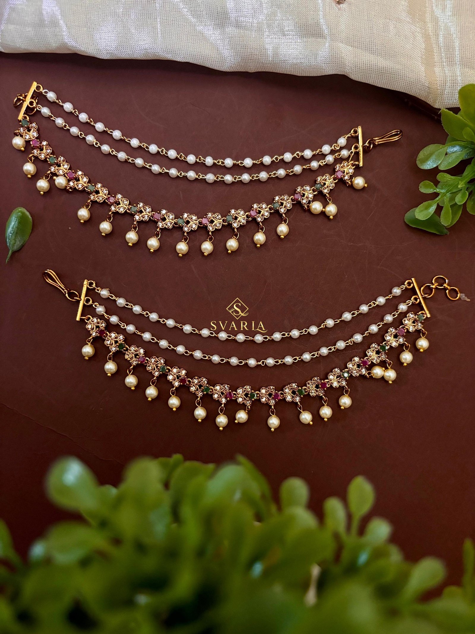 Pearl Floral Ear Chain Set - S4007