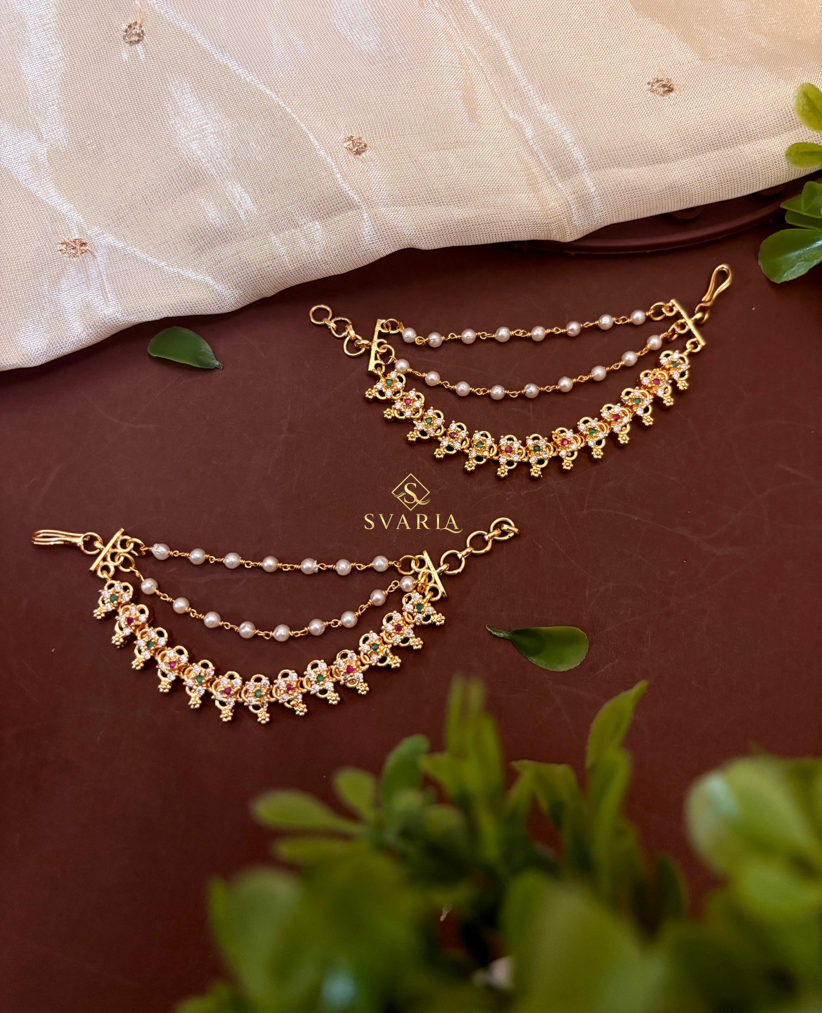 Multicolour Floral Pearl Ear Chain Set - S4001
