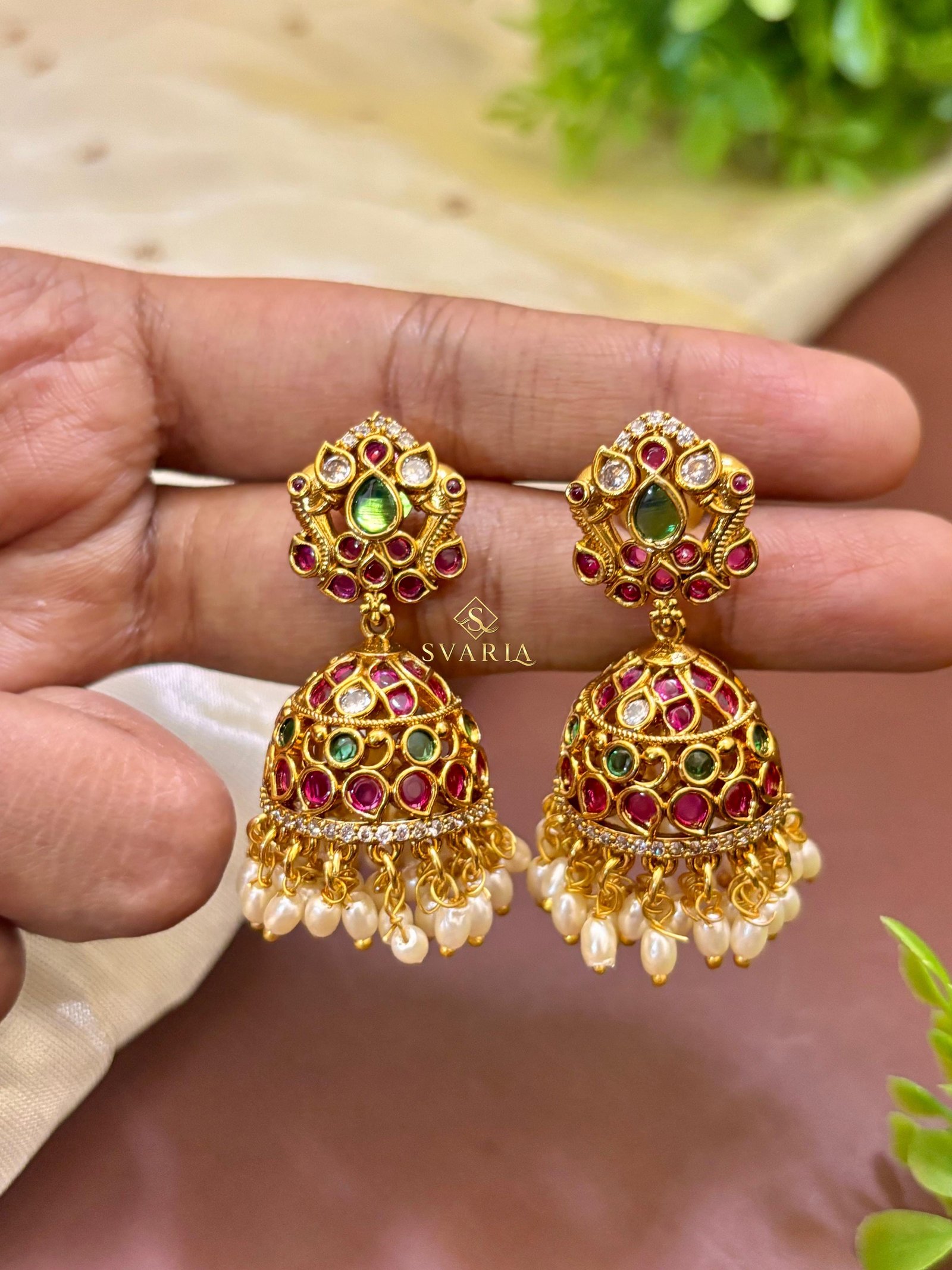 Ruby Emerald Kundan Jhumka Earrings - S3007