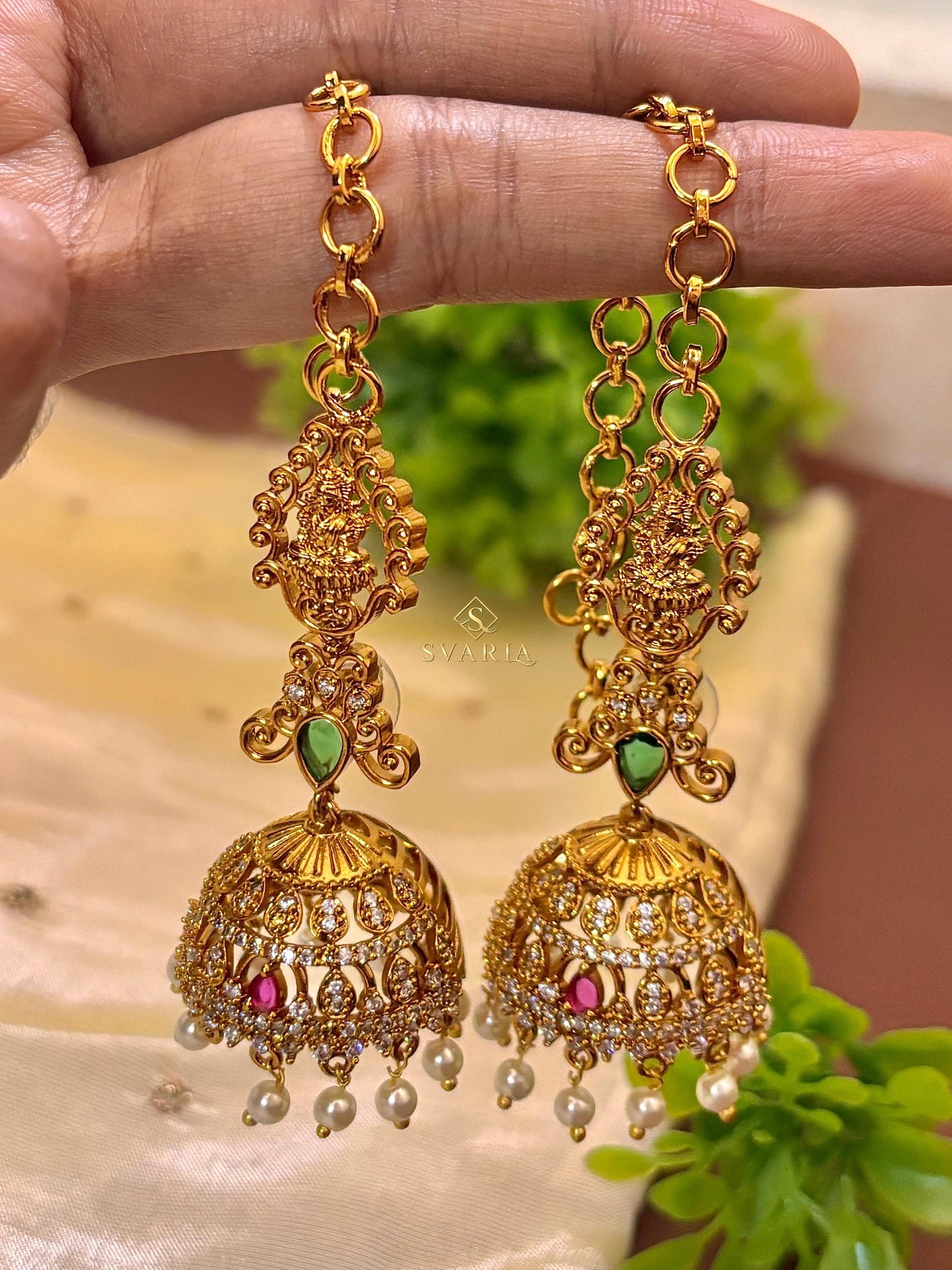 Antique Gold Chain Drop Jhumka Earrings - S3010