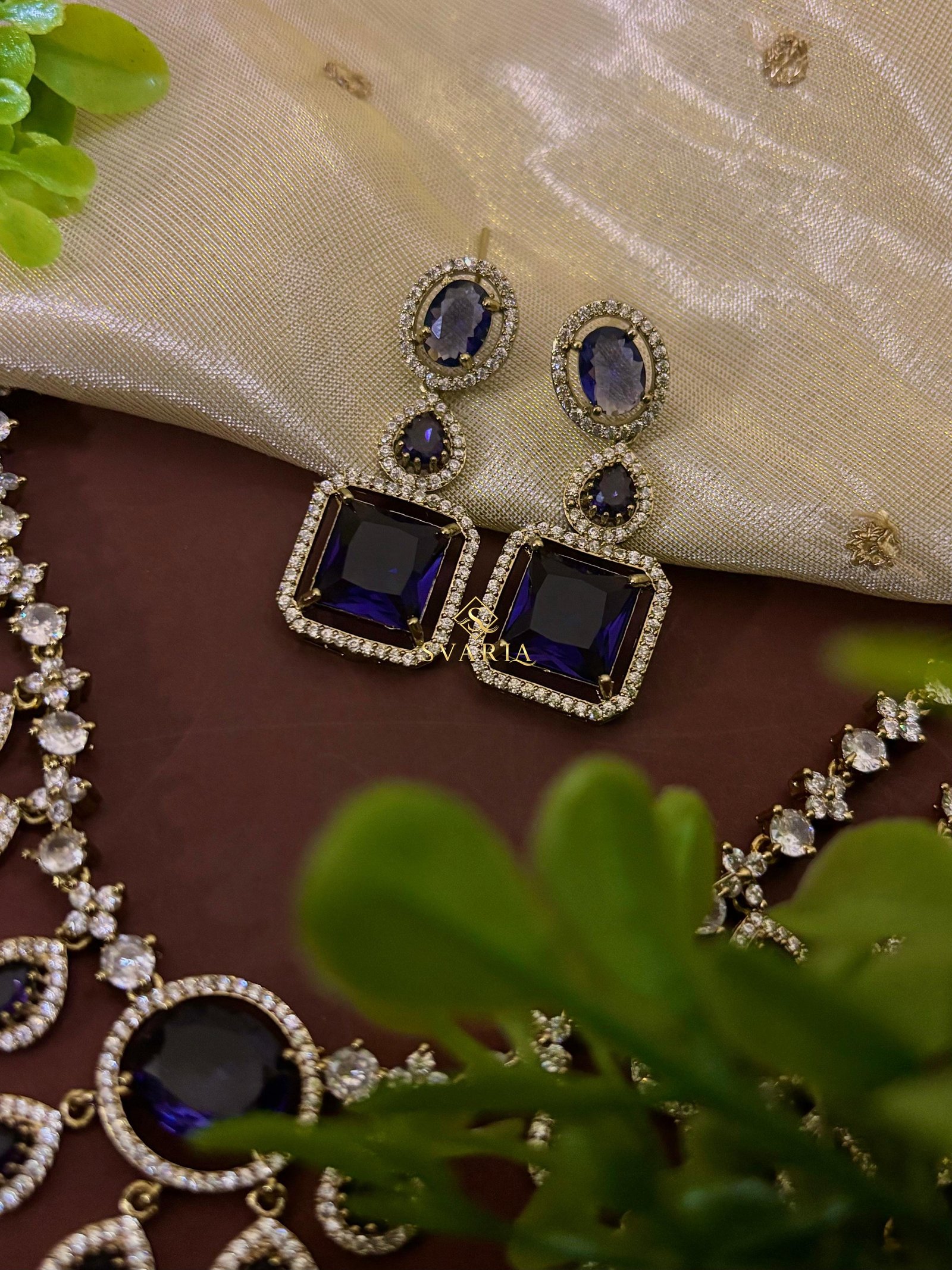 Sapphire Diamond Triple Layer Haram with Earrings - S2010