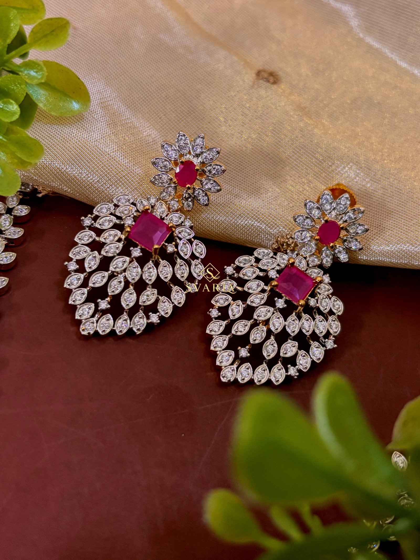 Ruby Diamond Leaf Haram with Chandbali Earrings - S2008
