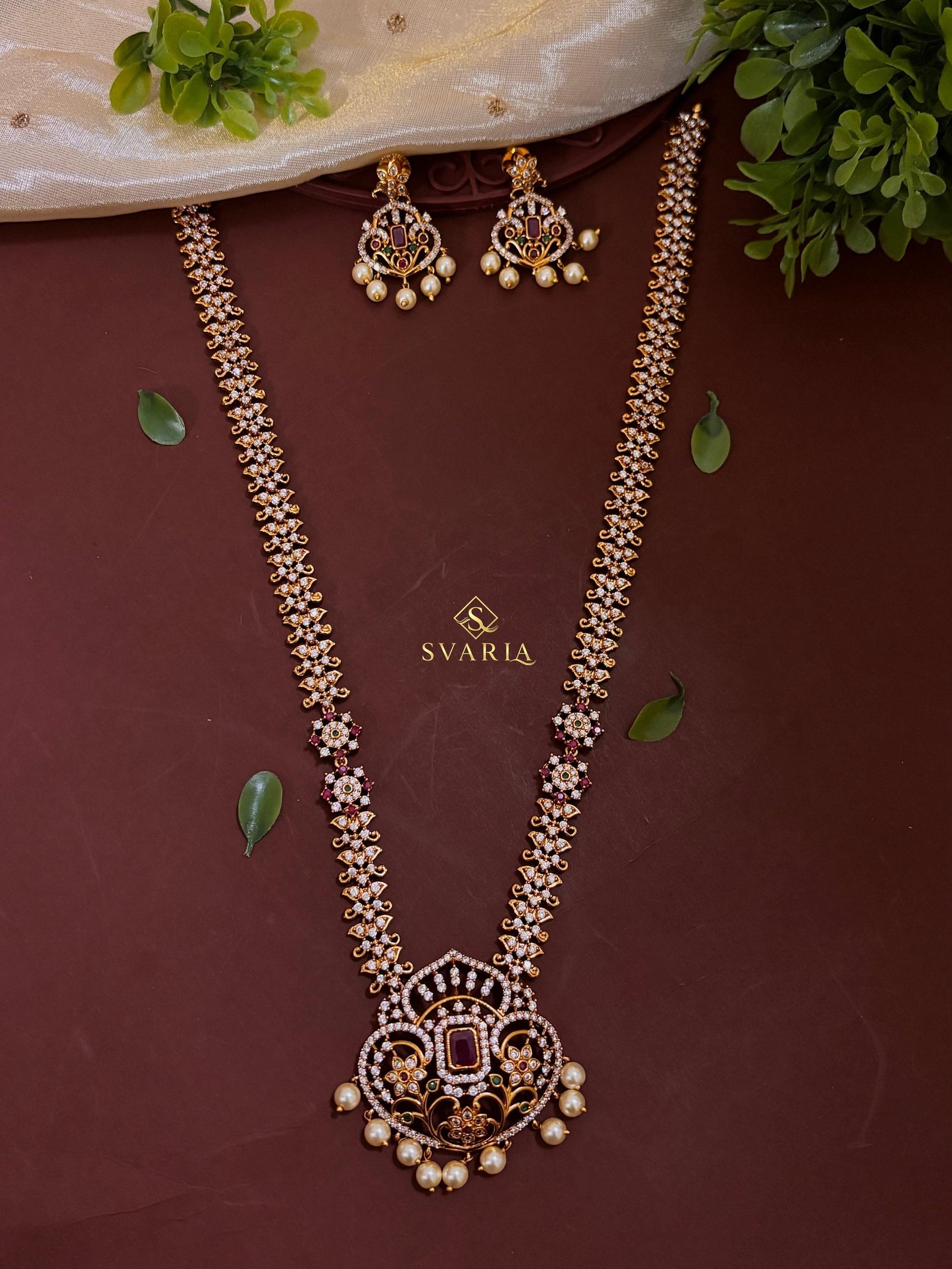 Diamond Floral Long Haram with Chandbali Earrings - S2003