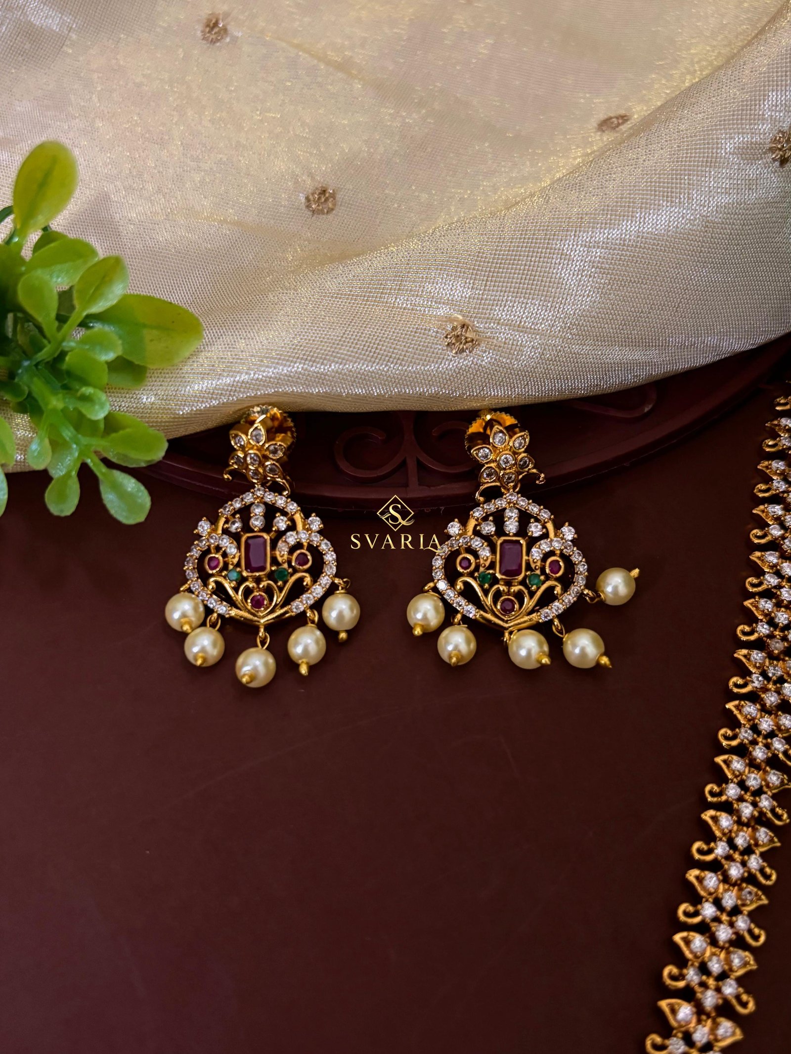 Diamond Floral Long Haram with Chandbali Earrings - S2003