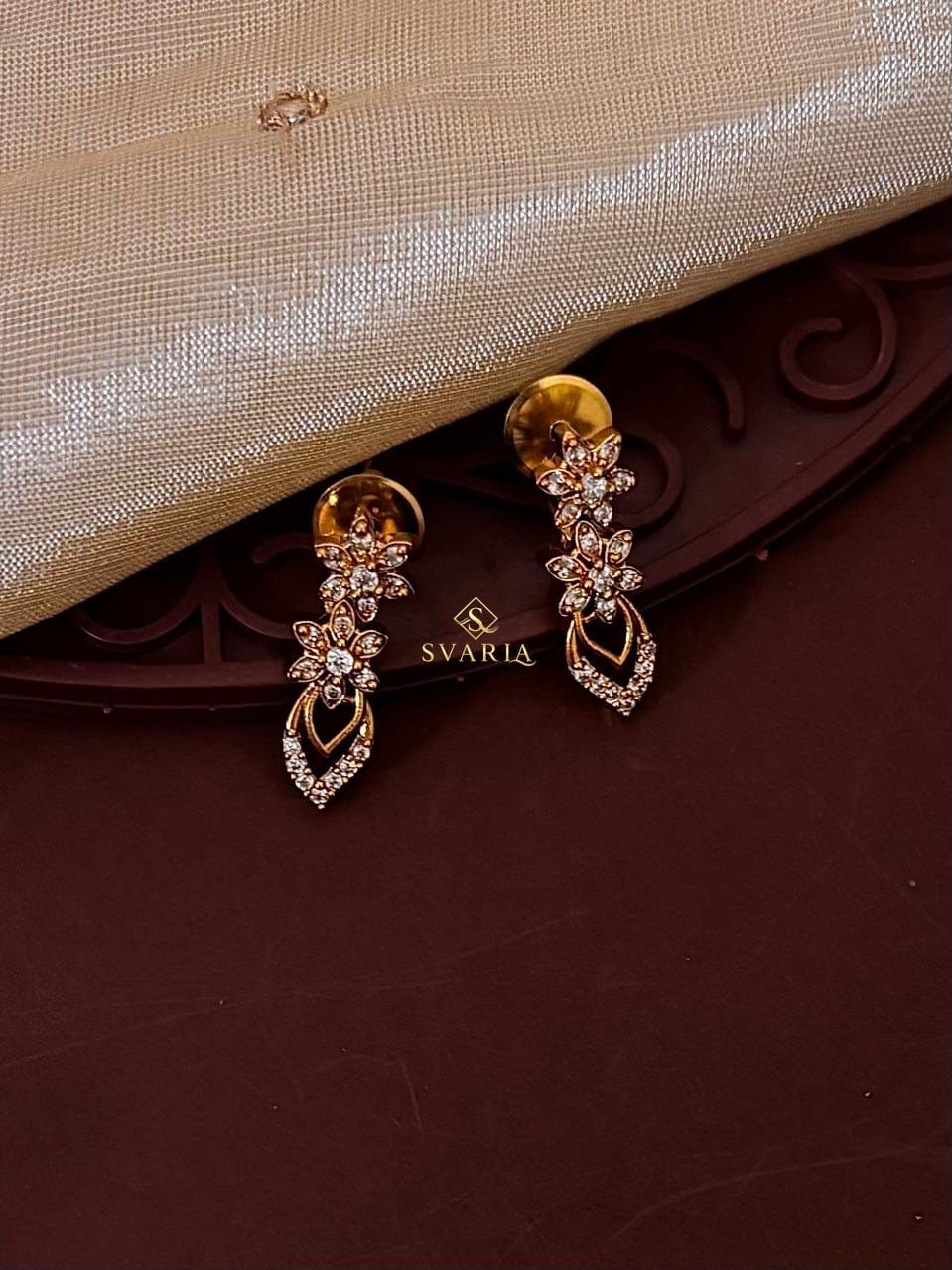Diamond Floral Leaf Necklace Set with Drop Earrings - S1015