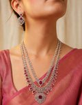 Diamond Ruby Long Haaram Necklace Set with Earrings – S2008