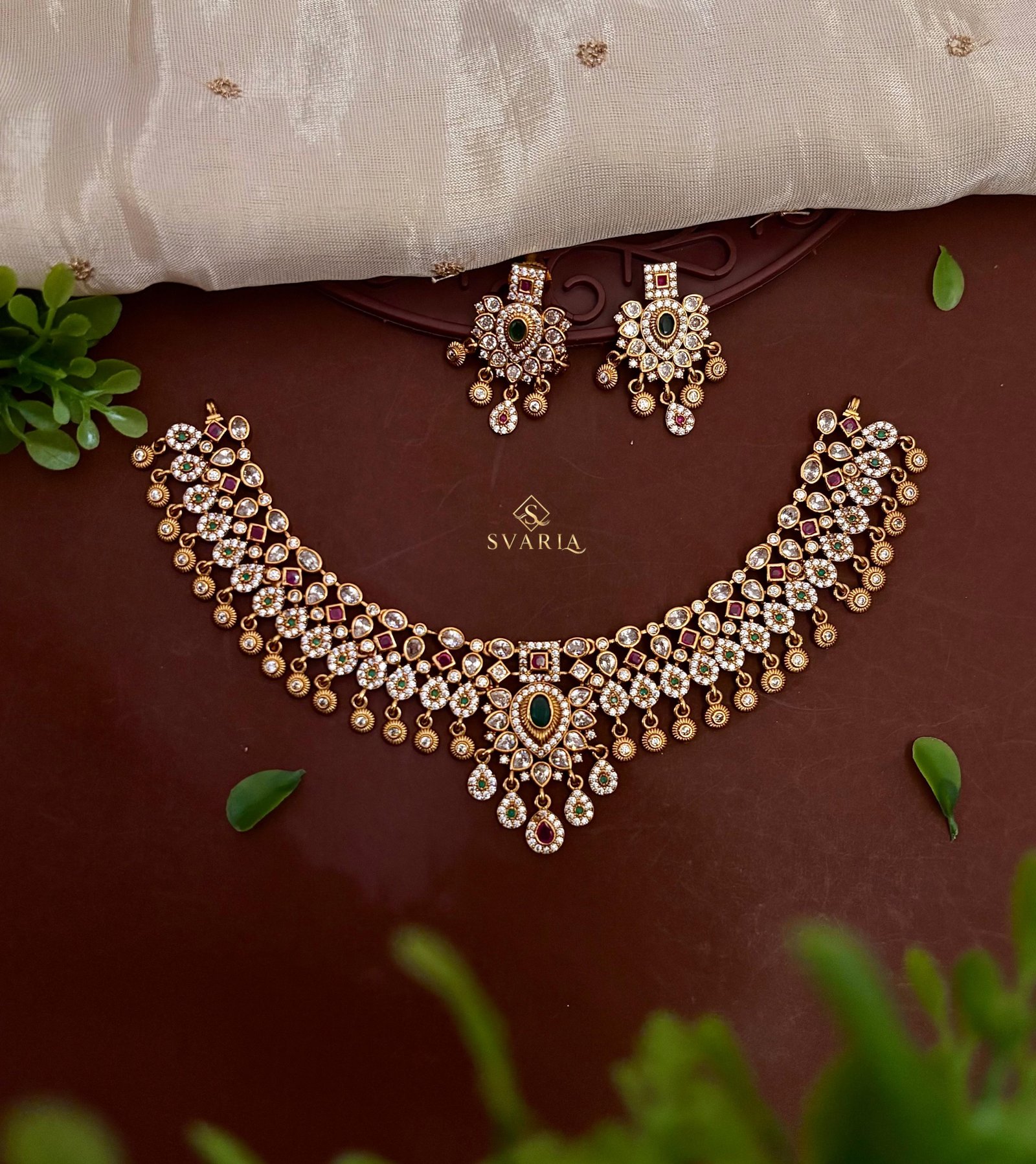 Antique Polki Choker Set with Earrings – S1039