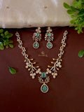 Teal Emerald CZ Floral Necklace Set with Drop Earrings – S1031