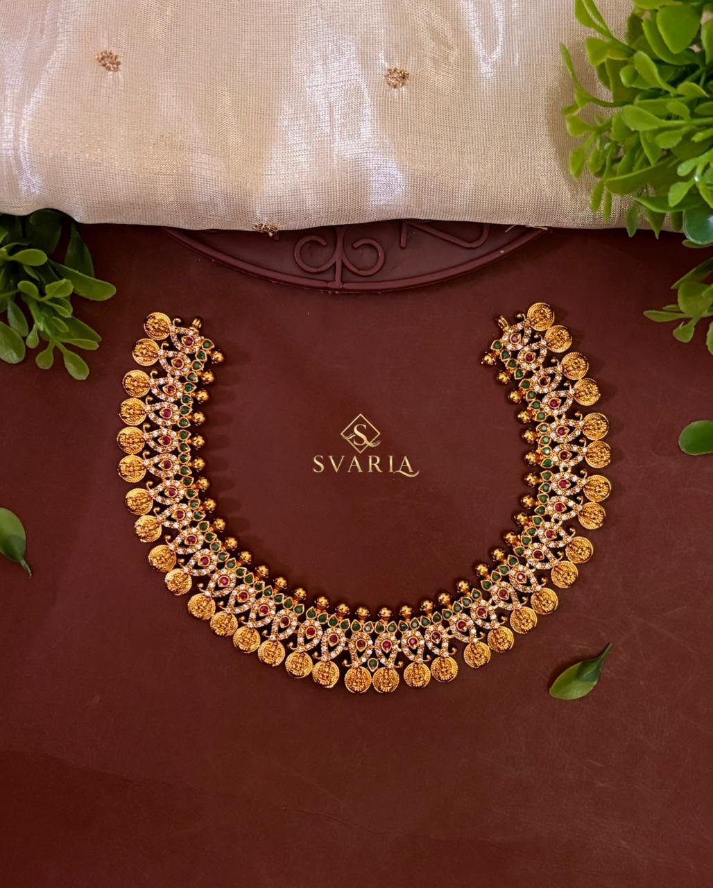 Lakshmi Kasu Coin Choker with Ruby & Emerald CZ – S1029