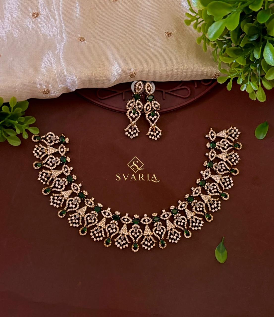 Emerald Green CZ Diamond-Look Geometric Choker Set – S1032